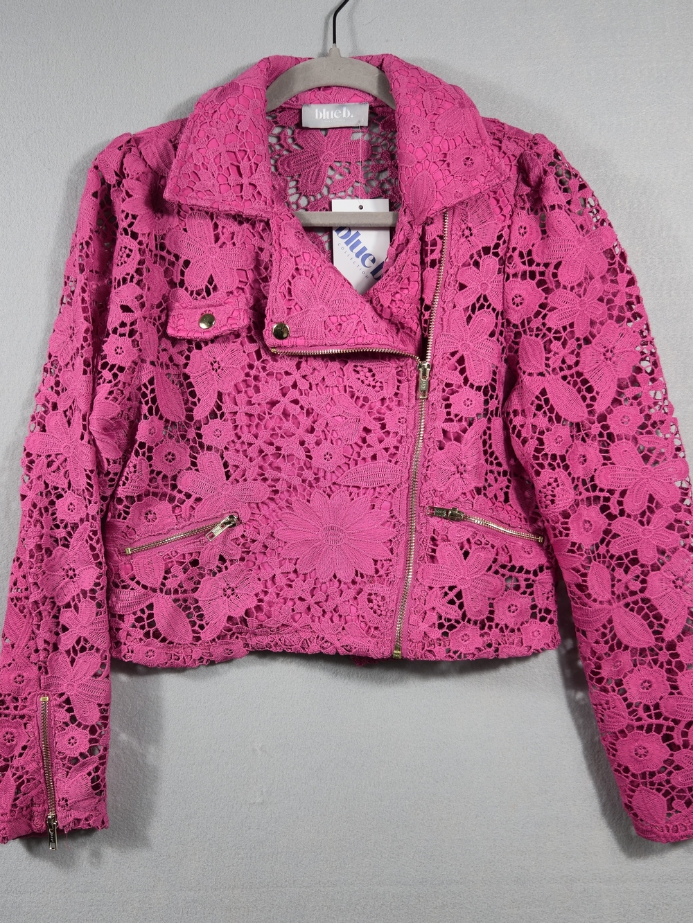 Blue B. Collection Fuchsia Lace Moto Jacket Size S